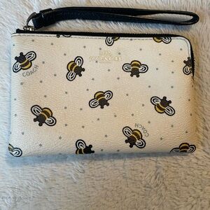 Coach Cream Bee Pattern Wristlet